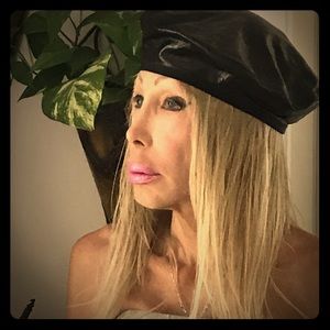 Tracy Watts Black Leather Beret